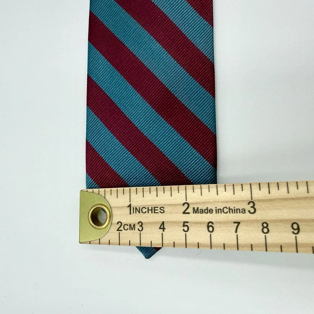 J. Crew 100% Silk Mens Necktie Teal Maroon Diagonal Stripe Business Office Sleek